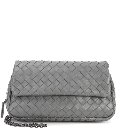 Shop Bottega Veneta Intrecciato Leather Shoulder Bag In Grey