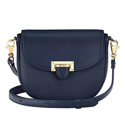 Shop Aspinal Of London Letterbox Leather Saddle Bag In Navy
