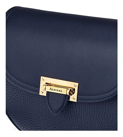 Shop Aspinal Of London Letterbox Leather Saddle Bag In Navy