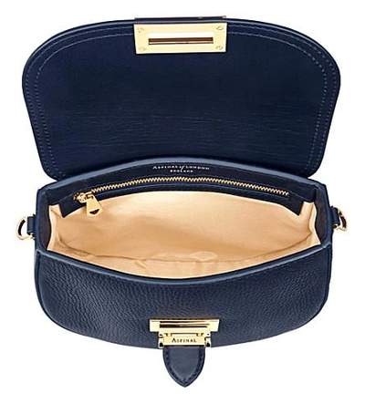 Shop Aspinal Of London Letterbox Leather Saddle Bag In Navy