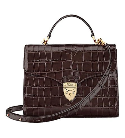 Shop Aspinal Of London Mayfair Croc-embossed Leather Cross-body Bag In Amazon Brown