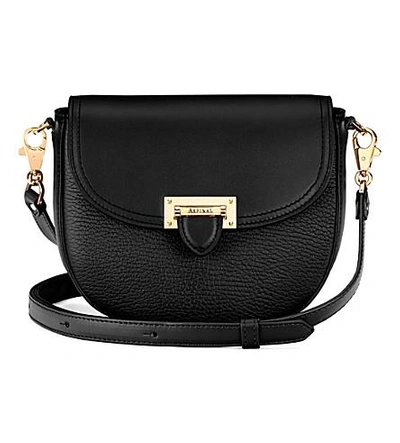 Shop Aspinal Of London Letterbox Leather Saddle Bag In Black