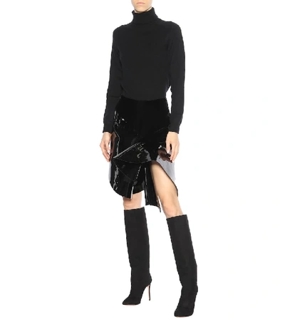 Shop Saint Laurent Leather-trimmed Miniskirt In Black