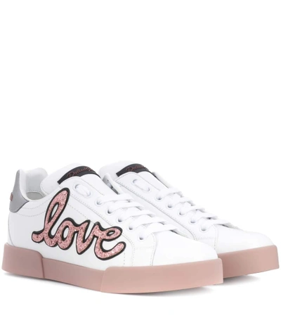 Shop Dolce & Gabbana Embellished Leather Sneakers