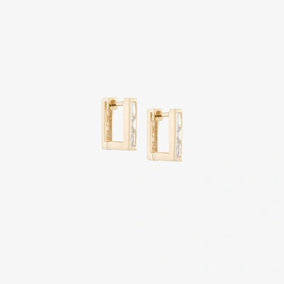 Shop Lizzie Mandler Fine Jewelry 18kt Gold And Diamond Petit Square 'huggies' Earrings In Metallic