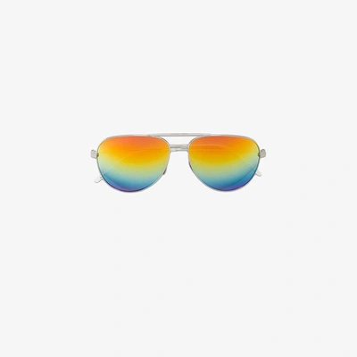 Shop Saint Laurent Eyewear Silver Tone Classic 11 Aviator Sunglasses In White