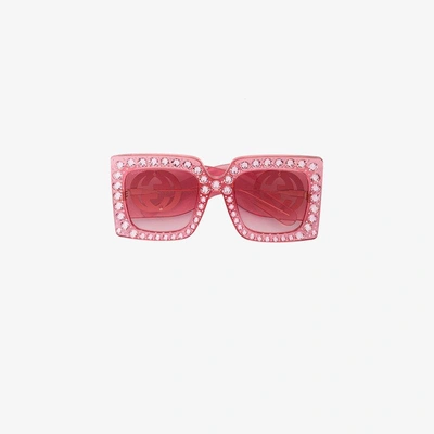 Shop Gucci Eyewear Hollywood Forever Crystal Embellished Oversized Sunglasses In Pink