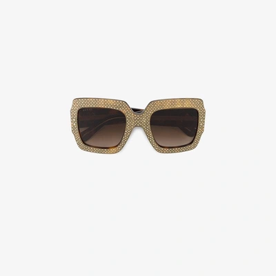 Shop Gucci Rhinestone Embellished Sunglasses In Brown