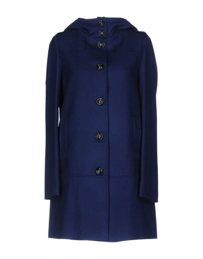 Shop Tru Trussardi Coats In Dark Blue