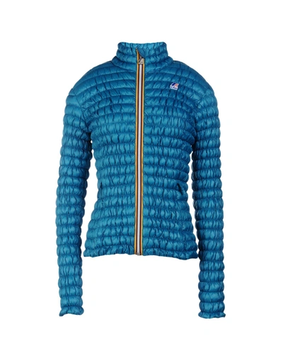 Shop K-way Down Jacket In Turquoise