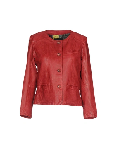 Shop Bully Leather Jacket In Brick Red