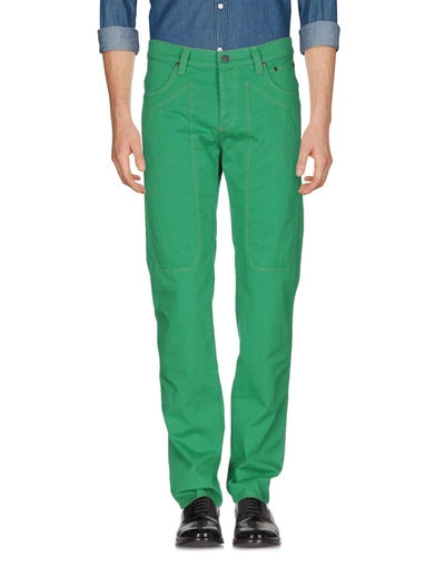 Shop Jeckerson Man Pants Green Size 30 Cotton, Elastane