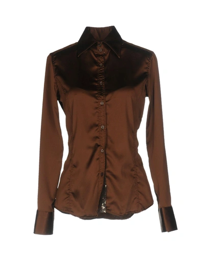 Shop Aglini Woman Shirt Brown Size Xl Polyester, Elastane