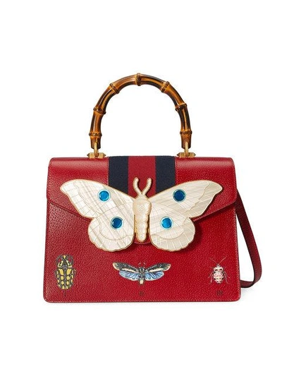 Gucci Falena Medium Moth Top-handle Bag With Blue/red Web | ModeSens
