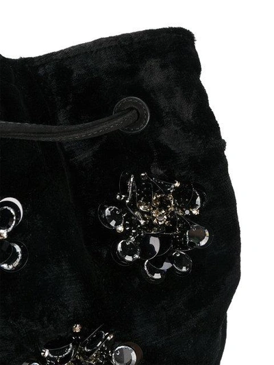 Shop Miu Miu Black Velvet Floral Sequin Pouch Bag