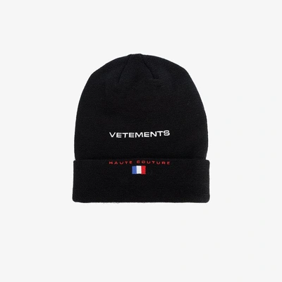 Shop Vetements + Reebok 'haute Couture' Woll-beanie In Black