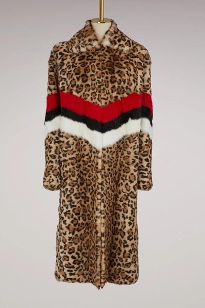 Shop Msgm Rabbit Leopard Coat In Brown