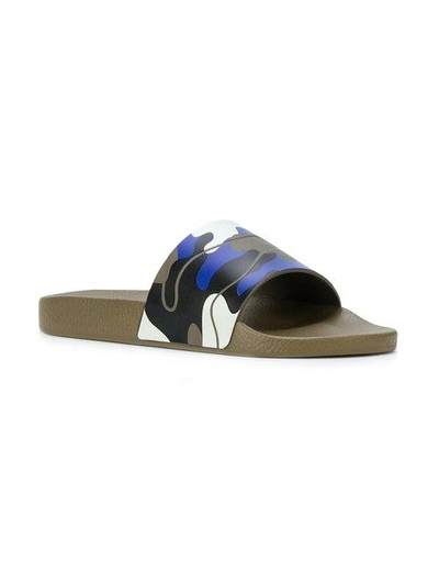 Shop Valentino Camouflage Strap Slippers - Green