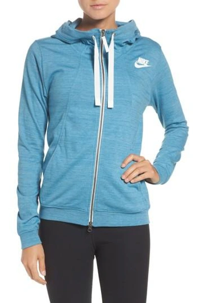 Shop Nike Gym Zip Hoodie In Cerulean/ Heather/ Sail