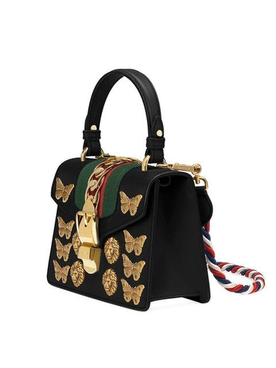 Shop Gucci Sylvie Animal Studs Leather Mini Bag In Black