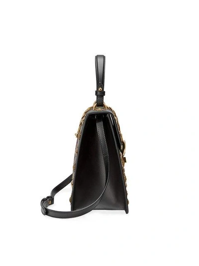 Shop Gucci Sylvie Animal Studs Leather Top Handle - Black