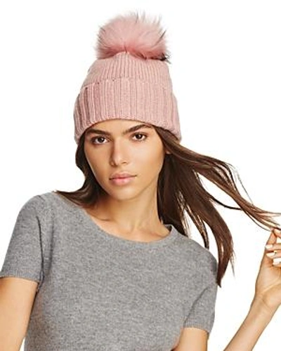 Shop Inverni Foldover Knit Beanie With Asiatic Raccoon Fur Pom-pom In Pink