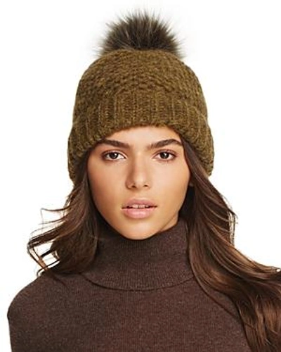 Shop Inverni Slouchy Beanie With Coyote Fur Pom-pom - 100% Exclusive In Olive