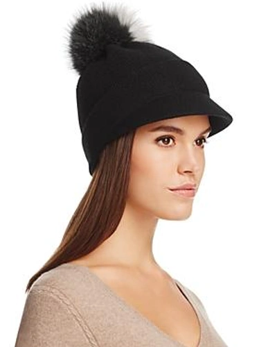 Shop Inverni Visor Cap With Two-tone Fox Fur Pom-pom In Black