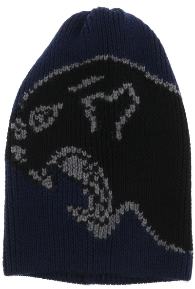 Shop Valentino Panther Beanie Hat In Navy