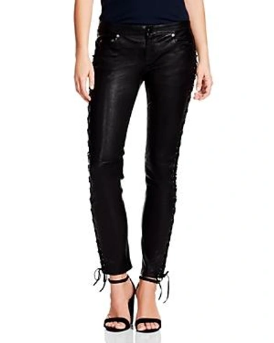 Shop Haute Hippie Lace-up Leather Skinny Pants In Black