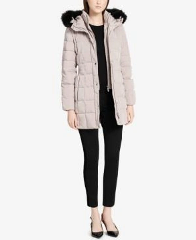 Shop Calvin Klein Faux-fur-trim Hooded Puffer Coat In Thistle