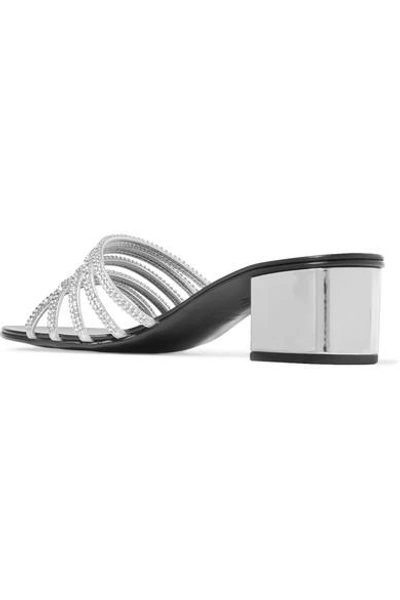 Shop Giuseppe Zanotti Roll Crystal-embellished Metallic Leather Mules In Silver