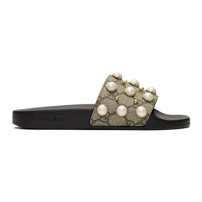 Gucci Pursuit Imitation Pearl Embellished Sandal In Light Beige/gold ModeSens