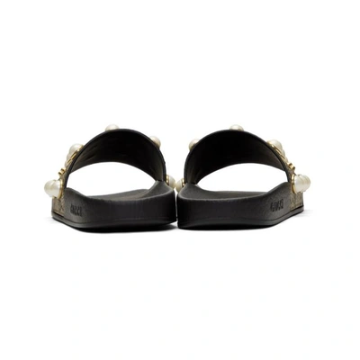 Shop Gucci Black Gg Supreme Pearl Stud Slides In 9761 Beige/ebony