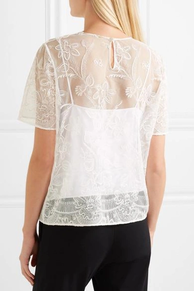 Shop Burberry Embroidered Cotton-blend Tulle Top In White