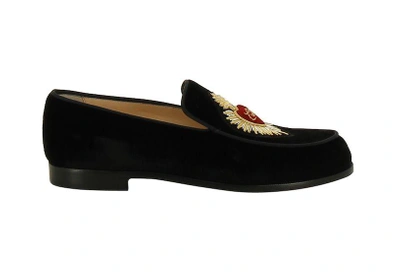 Shop Christian Louboutin Perou Corazon Embroidered Loafers In Black