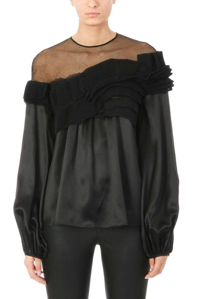 Shop Givenchy Ruffle Silk Satin Blouse In Black