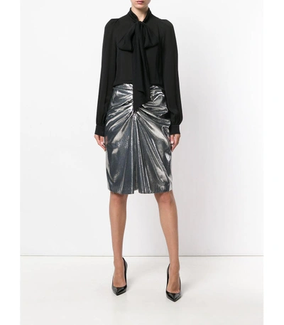 Shop Saint Laurent Metallic Ruched Mini Skirt