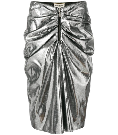 Shop Saint Laurent Metallic Ruched Mini Skirt