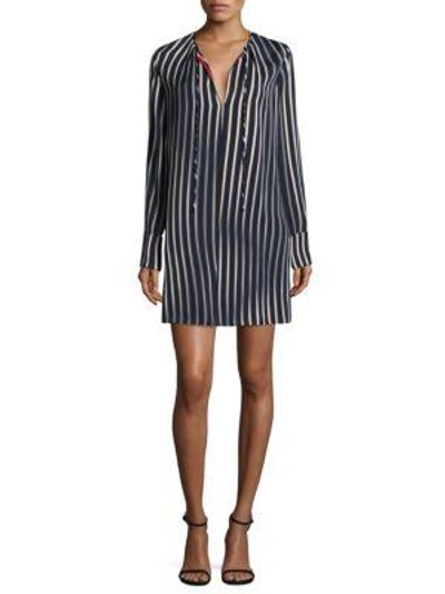 Shop Diane Von Furstenberg Stretch Silk Stripe Tunic Dress In Whiston Black