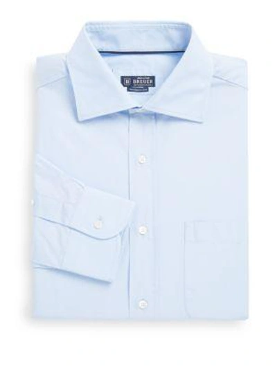 Shop Breuer Solid Cotton Dress Shirt In Blue