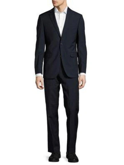 Shop Saks Fifth Avenue Trim-fit Solid Wool Suit In Navy