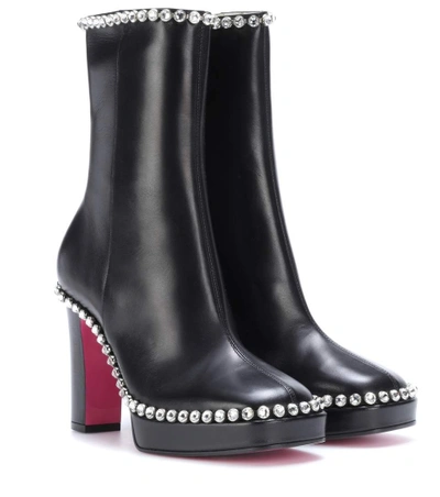 Shop Gucci Embellished Leather Ankle Boots In Black