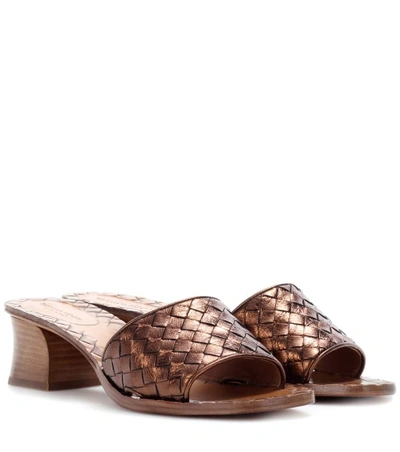 Shop Bottega Veneta Intrecciato Leather Sandals In Metallic