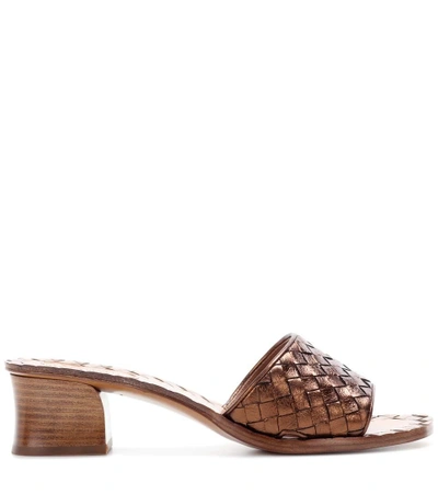 Shop Bottega Veneta Intrecciato Leather Sandals In Metallic