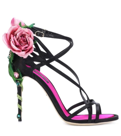 Shop Dolce & Gabbana Embellished Satin Sandals In Black