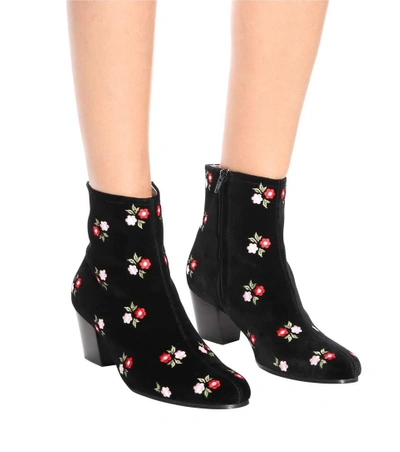 Shop Alexa Chung Embroidered Velvet Ankle Boots In Llack