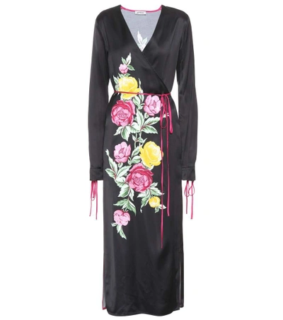 Shop Attico Grace Printed Satin Wrap Dress In Black