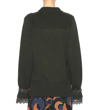 Shop Moncler Lace-trimmed Wool Sweater In Green