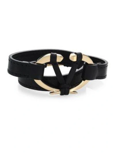 Shop Valentino Rivet Leather Bracelet In Black
